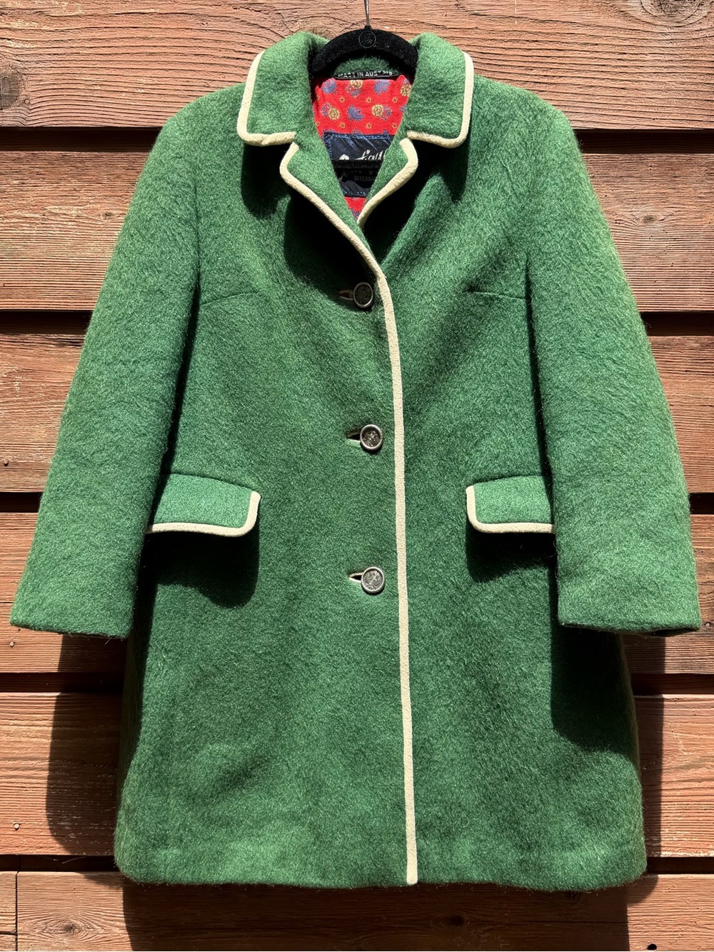 VTG ‘Coatique International’ Kelly Green Wool Coat 1970s Size Large